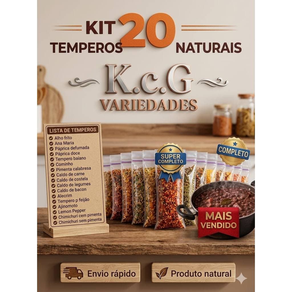 KIT 20 TEMPEROS E CONDIMENTOS – MAIS VARIEDADE E SABOR PARA SUA COZINHA .