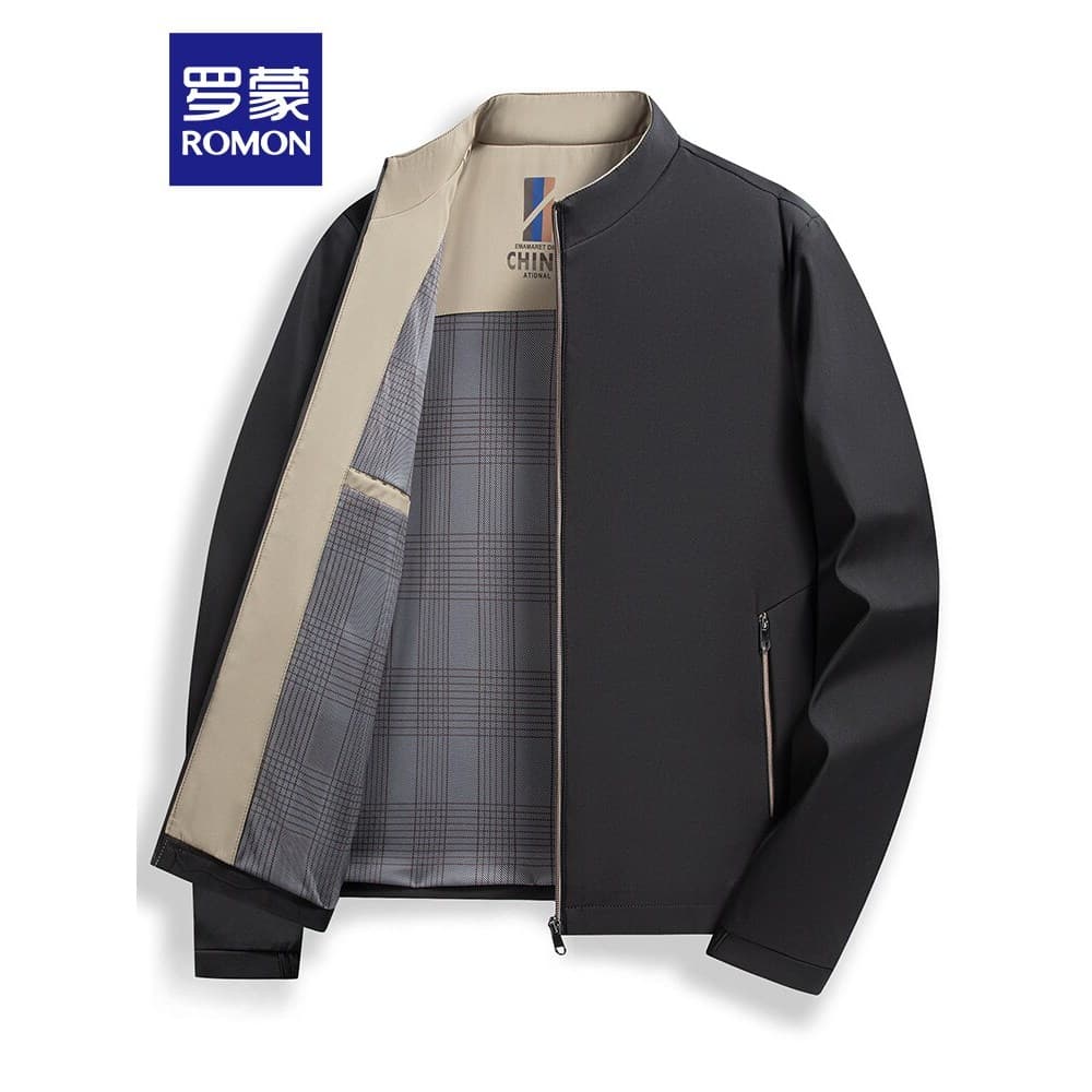[Straight Down] Jaqueta masculina de gola de beisebol Romon outono moda Casual jaqueta estampada clássica jaqueta curta 