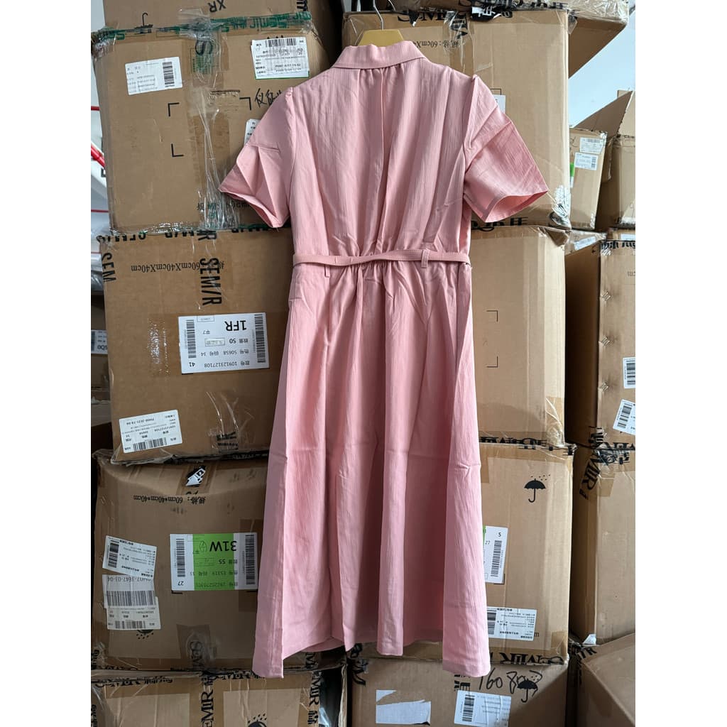 Senjia marca vestido feminino 2024 verão novo vestido Single-Breasted manga curta Commuter vestido 0074