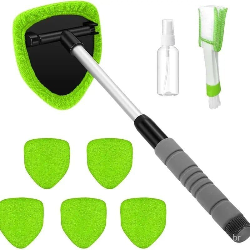 Kit de limpeza de vidros de carro com 9 peças, ferramenta de limpeza de para-brisas com cabo extensível, 6 panos de micr