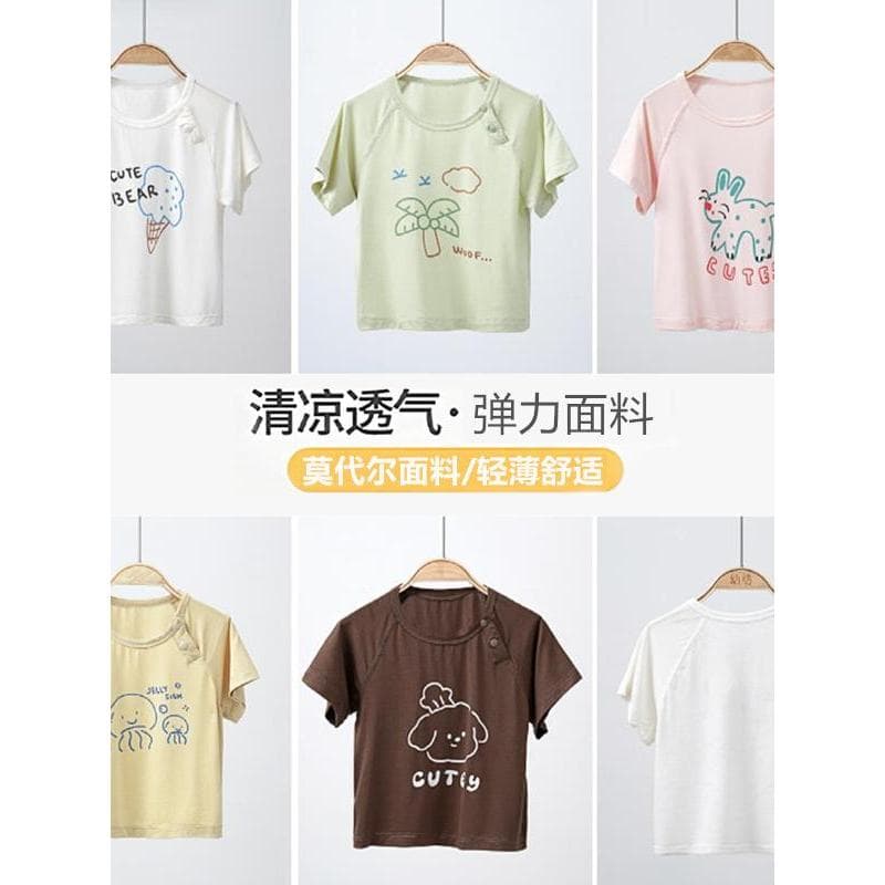 Bebê verão camisa menina bebê verão de manga curta bebê menino gelo seda roupas de verão meninos crianças topos finos