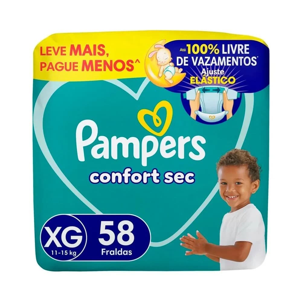 Fralda Pampers Confort Sec XG Com 58 Unidades
