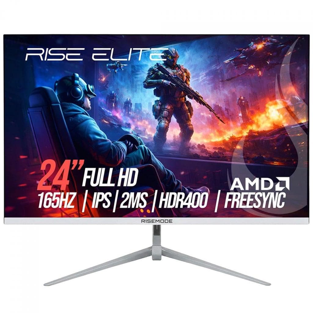 Monitor Gamer Rise Mode Elite, 24 Pol, Full HD, IPS, 165Hz, 2ms, 99% sRGB, DP/VGA, Branco, RM-MOG-24F165FH-W