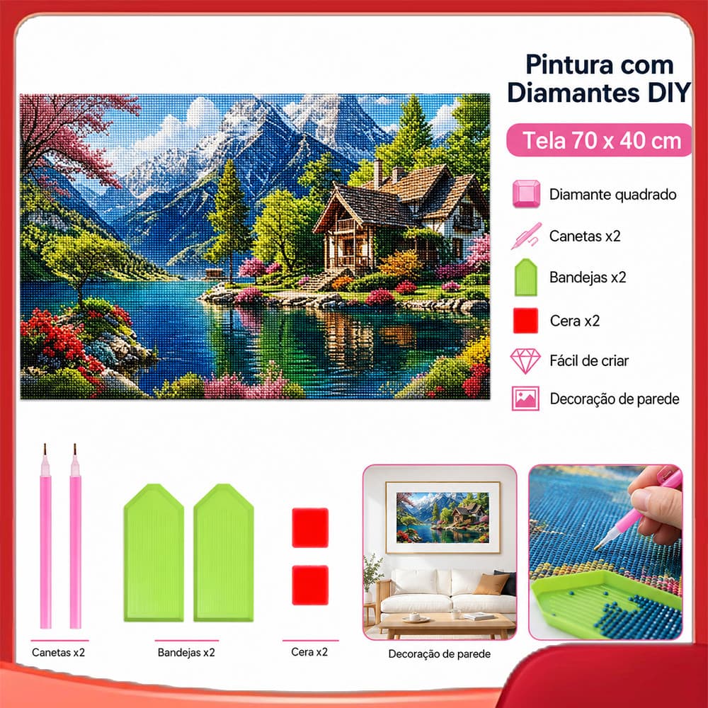 Conjunto de pintura diamante adulto 5D cabine Lakeside 70x40cm adequado para decoração de parede, feito à mão
