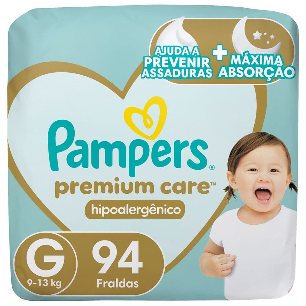 Fralda Pampers Premium Care Hipoalergênico G 94 Unidades Descartáveis