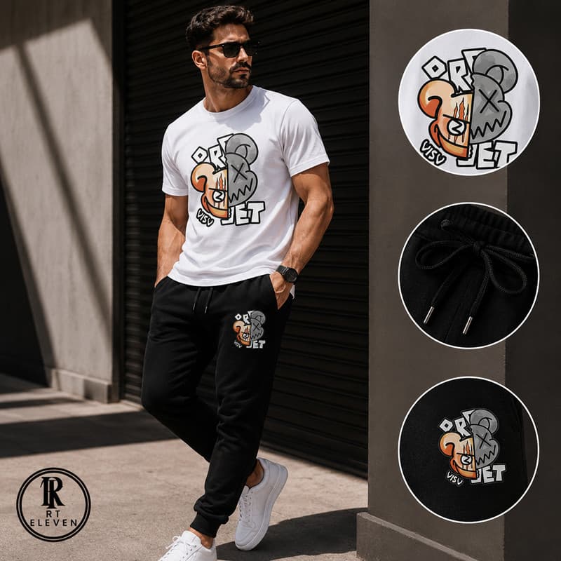 Kit Conjunto Urso Comp  Camiseta e Calça moletom  Moda masculina camiseta casual Malha Algodão + calça Moletom Linha CS