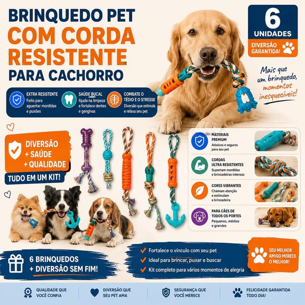 BRINQUEDO PARA CACHORRO CORDA RESISTENTE PARA CACHORRO - 6UN