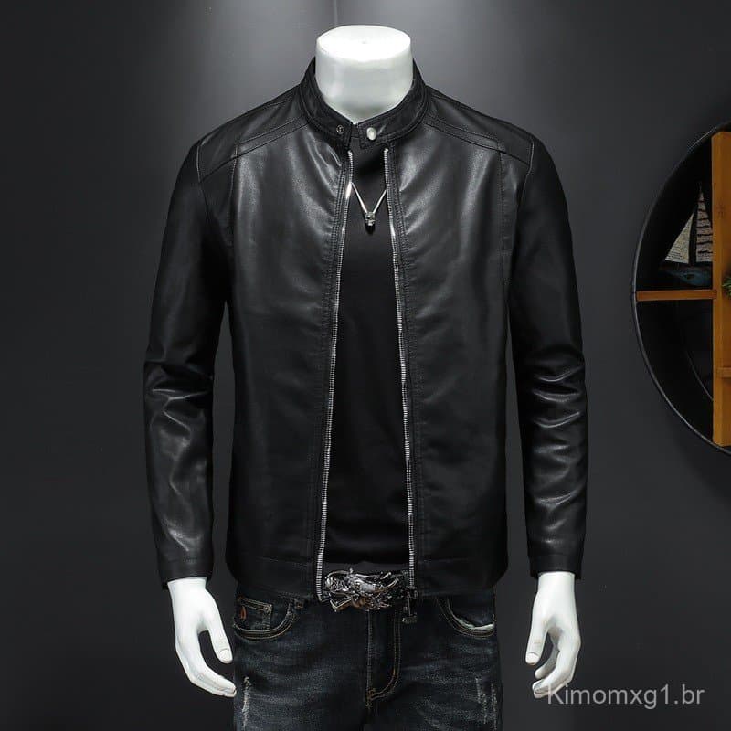 Jaqueta de Couro Masculina Fina, Casaco Casual de Motociclista Masculino, Roupas Masculinas