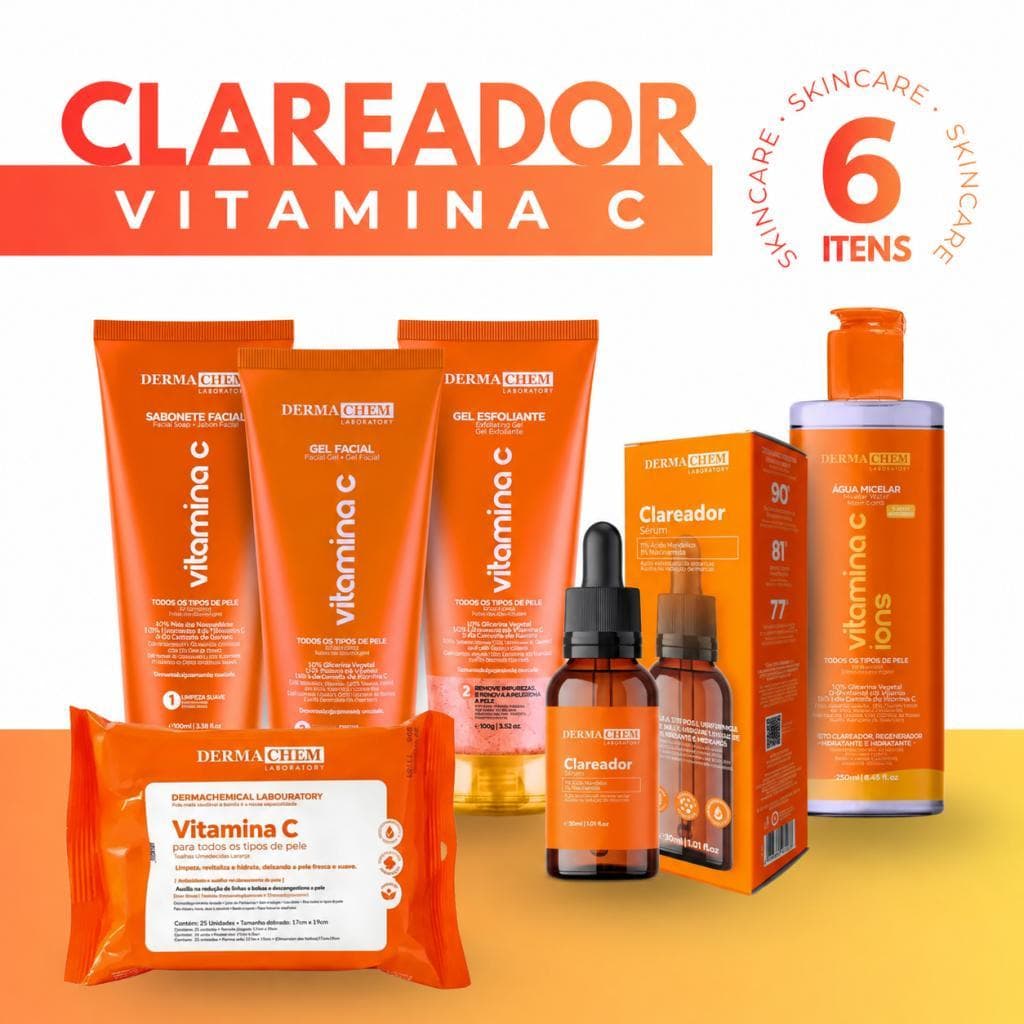 Kit Skin Care Clareador Vitamina C Anti-Idade 6 Itens - Dermachem