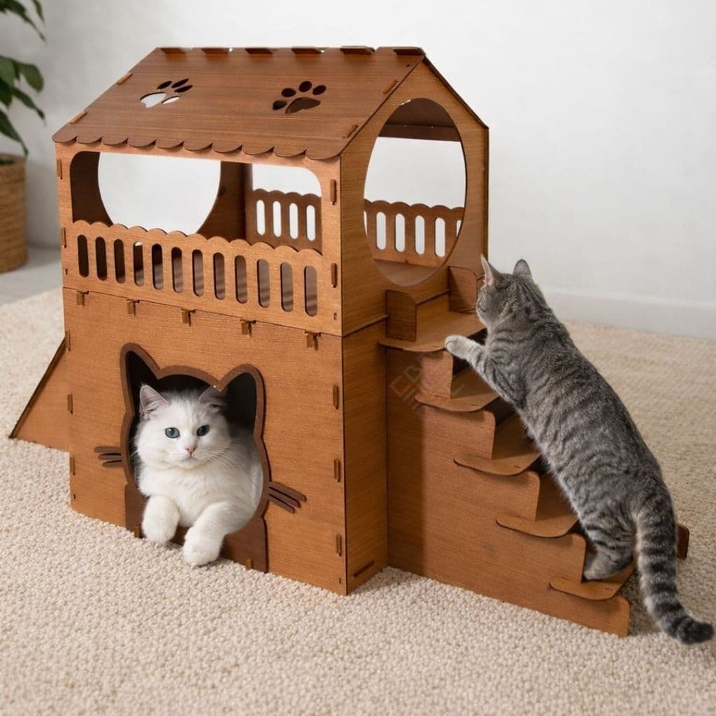 Casa Para Gatos 2 Andares Playground Pet Com Arranhador Rampa Escada Casinha Toca Abrigo Cama Grande