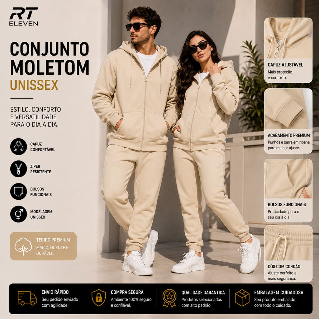 Conjunto De Moletom Com Ziper Jaqueta de Moletom Com Zipper Calça de moletom Masculino Feminino Capuz e Bolsos Promoção