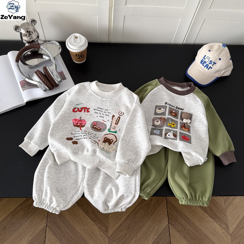 [ZY] 70-160 Conjunto de moletom de algodão infantil, conjunto Casual de manga comprida, outono inverno, calça de moletom
