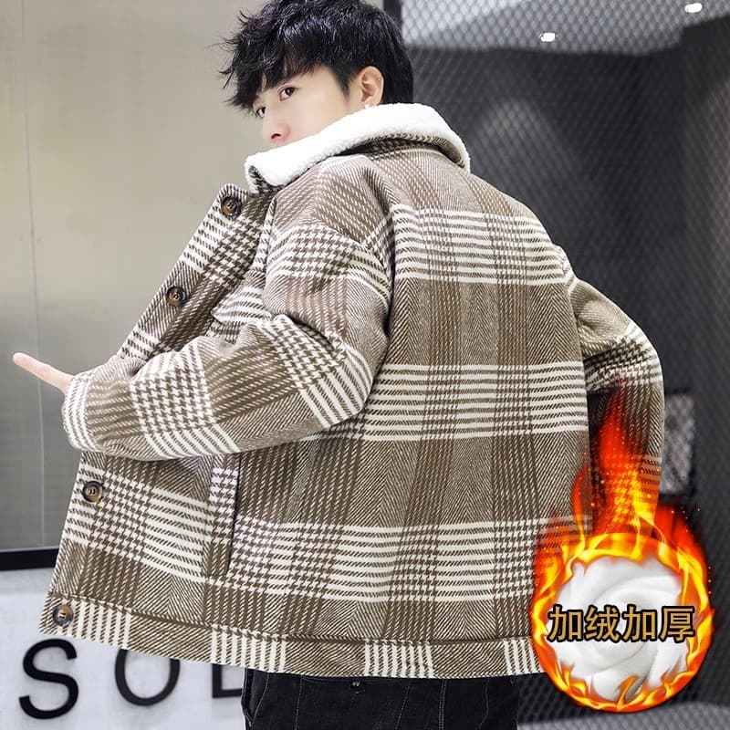 W inverno forro de lã engrossado jaqueta de lã para baixo acolchoado jaqueta masculina jaqueta de pele sintética lapela 