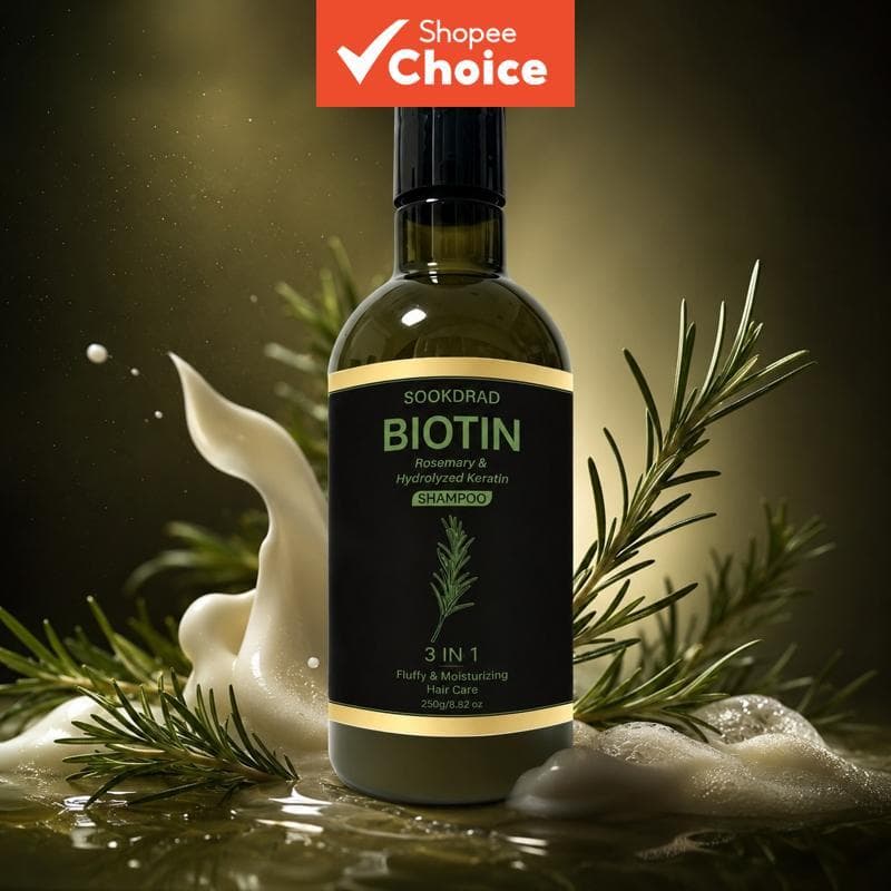 Shampoo de Biotina, Cuidado Capilar Hidratante, Alecrim, Queratina Hidrolisada, Cabelos Macios e Suaves