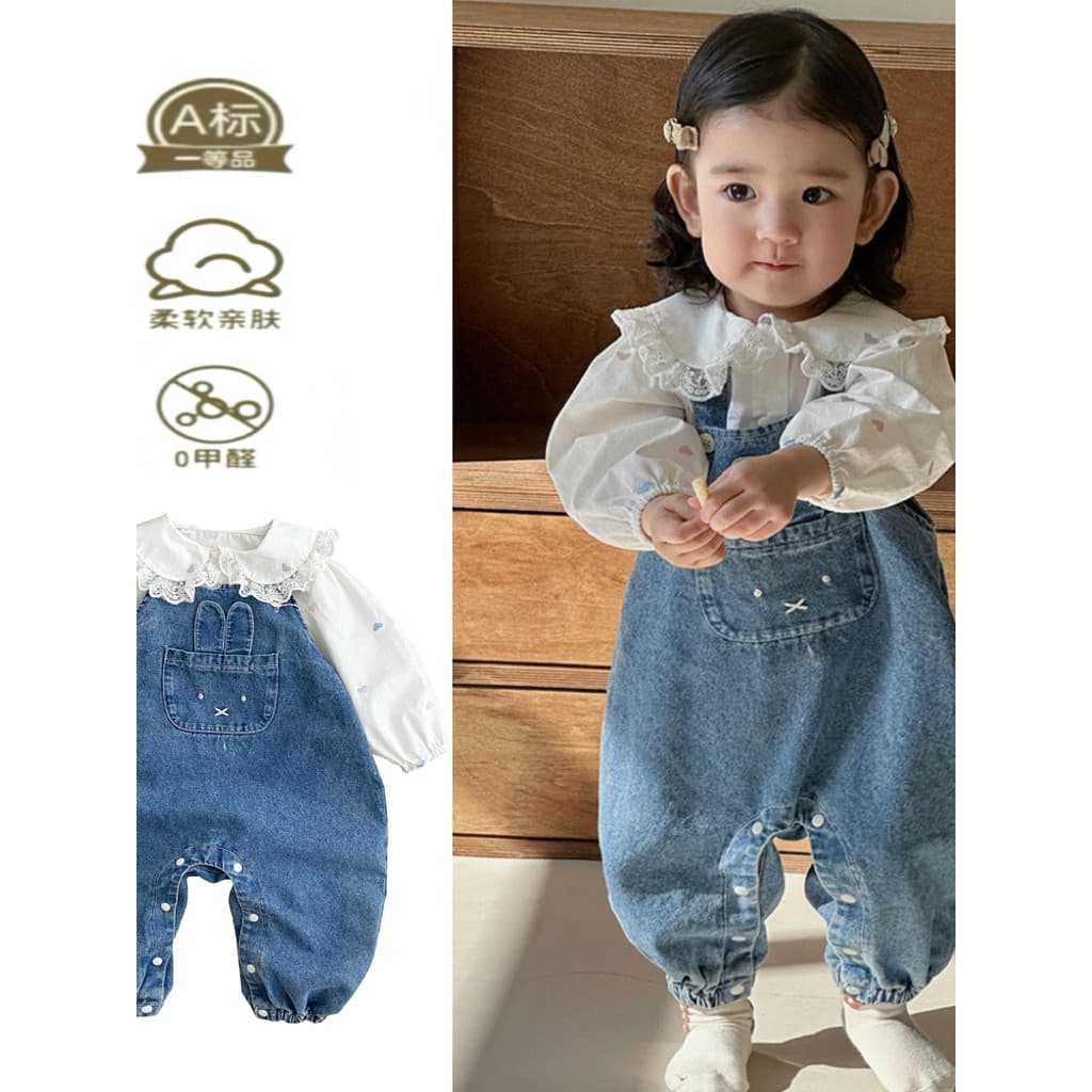 Roupas de bebê primavera bonito Super bonito Denim macacão terno do bebê novo estilo moda bebê menina Outing roupas