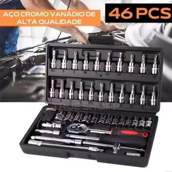 Kit 46 Jogo De Chave Catraca Caixa De Ferramentas Completa Reversível Soquetes Maleta