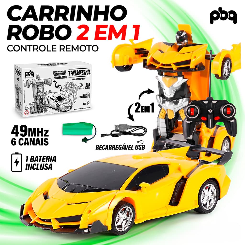 Carrinho Robô 2 Em 1 Que Transforma Controle Remoto Recarregável Escala 1 18 Infantil Menino