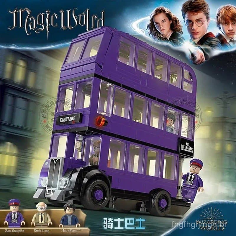 Blocos de montar Lego, Academia de Cavaleiros Mágicos, ônibus de três andares, modelo educacional de montagem para crian