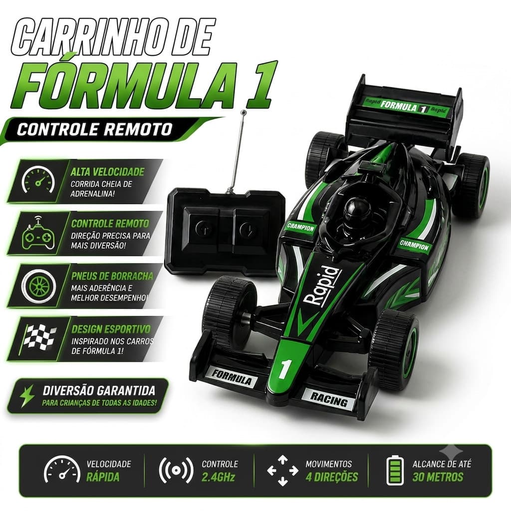 Carrinho Controle Remoto Fórmula 1 F1 Carro de Corrida Brinquedo Infantil