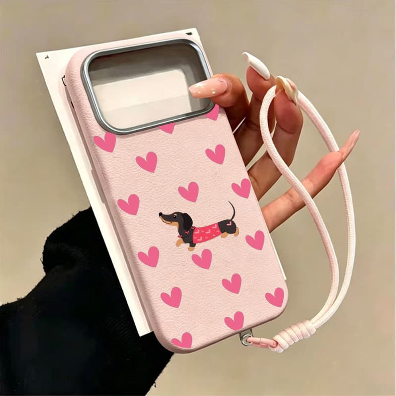 Textura de couro de alta qualidade Capinha para iPhone 17/16/15/14/13 Pro Max Capinha de celular com cachorrinho fofo