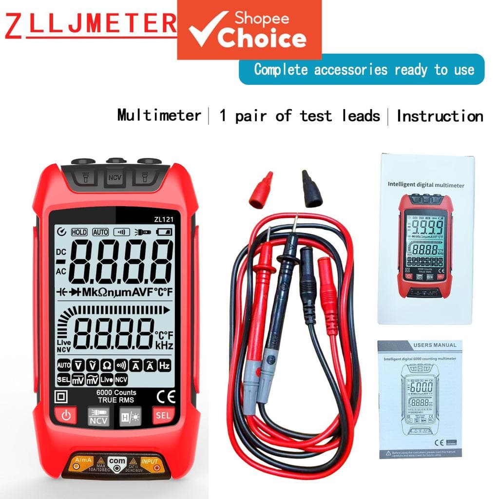 Multímetro Digital ZL121 True RMS De Uma Peça , 6000 Contagens De Alcance Automático Com NCV E LCD Retroiluminado Para T