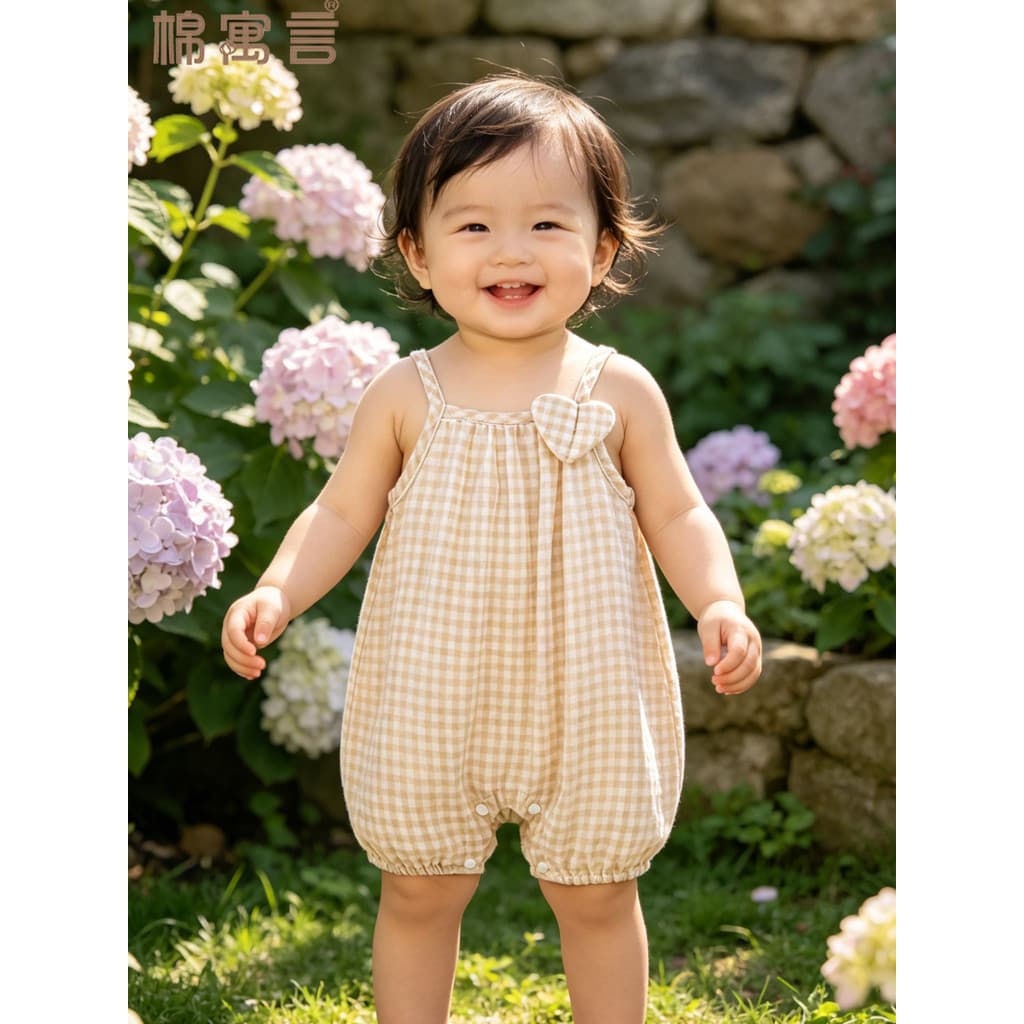 Bebê macacão estilo fino bebê menina roupas de verão estilingue macacão gaze recém-nascido roupas de verão xadrez bebê m