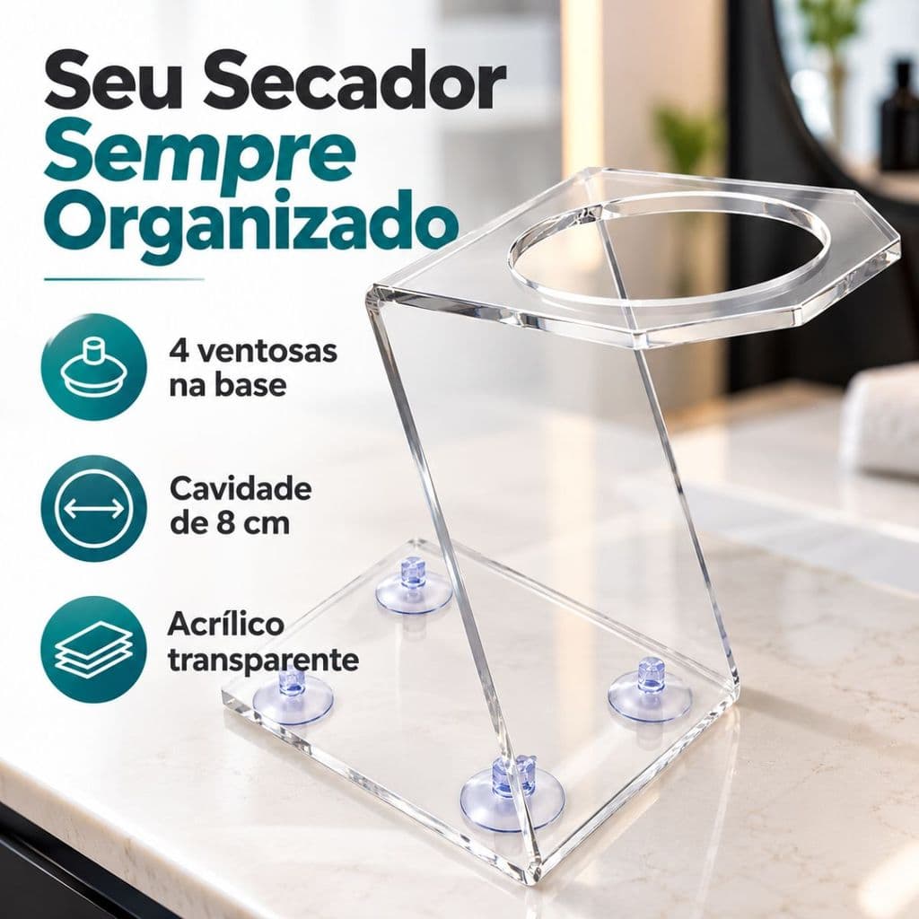 Suporte Para Secador De Cabelo Acrílico De Bancada Profissional Organizador Para Salão De Beleza Barbearia Cabeleireiro