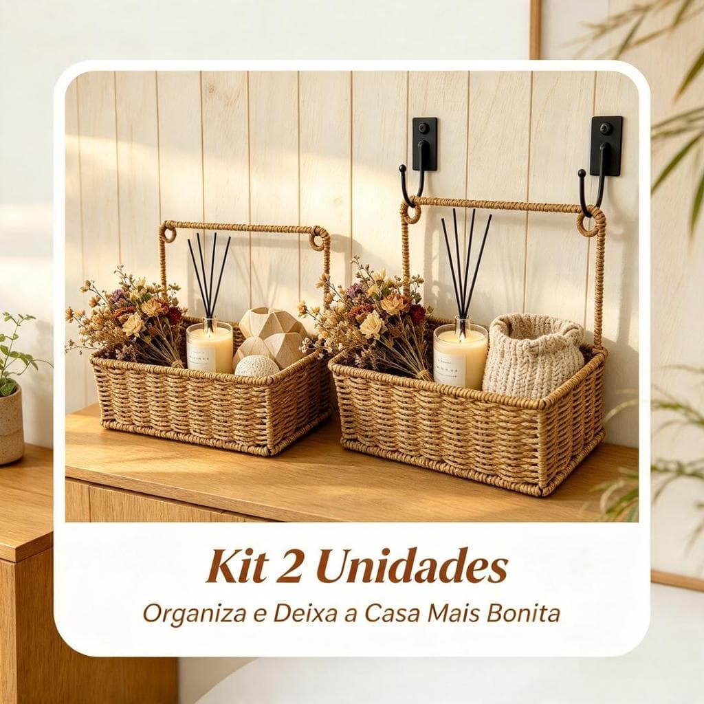 Kit 2 Cestos Organizadores Suspensos Parede Cesto Armazenamento Multiuso Organizador Parede Banheiro Cozinha Quarto