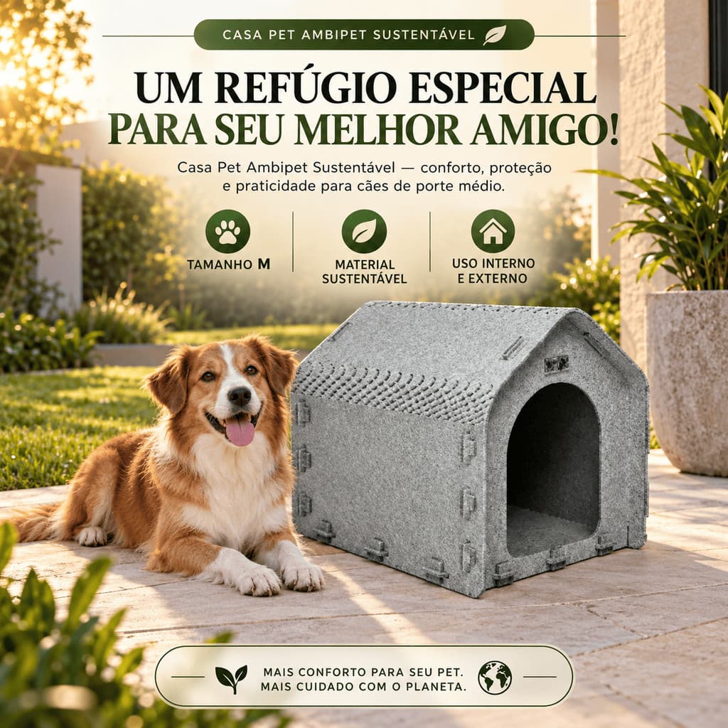 Casa Pet Ambipet Sustentável Tamanho M para Cachorros Casinha Ecológica Resistente Confortável Durável Abrigo Pet
