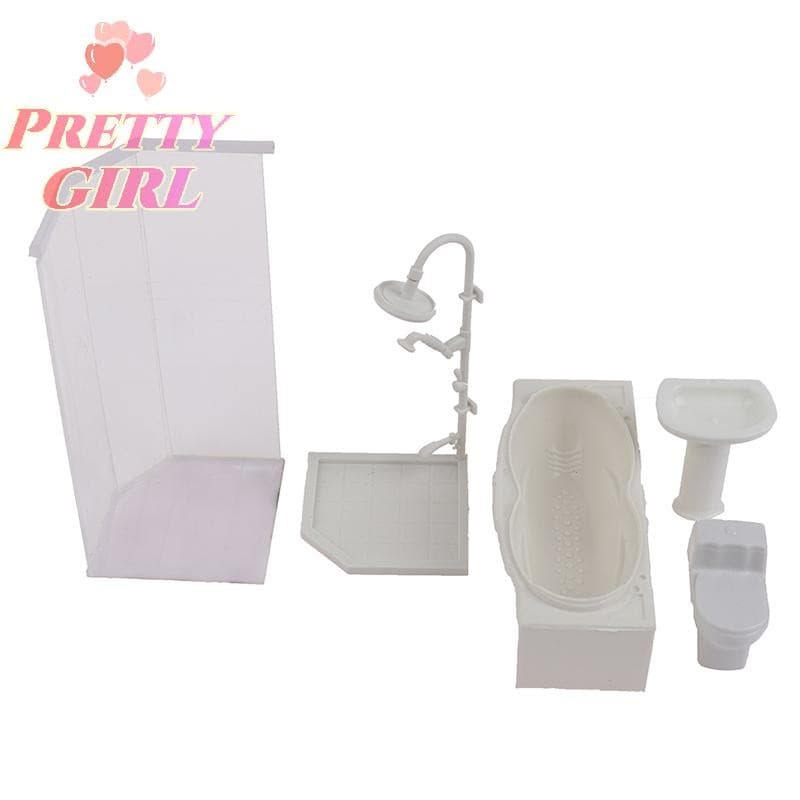[Pretty ggirl] Conjunto De Banheiro Em Miniatura Para Casa De Bonecas 1 : 25 , Chuveiro , Banheira , Pia , Modelo [Novo]