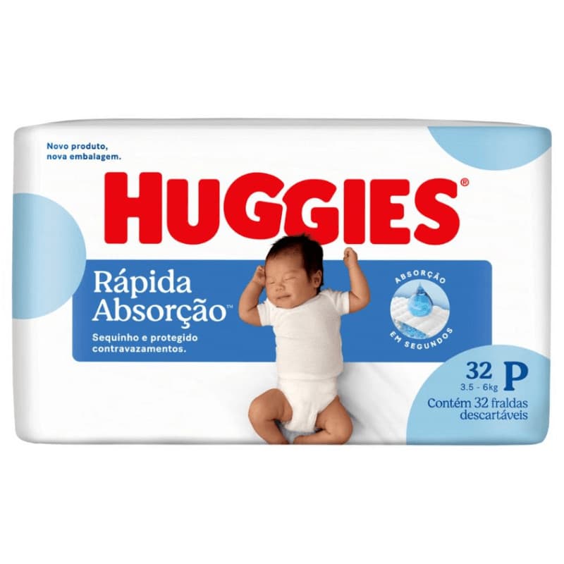 Fralda Huggies Rápida Absorção P com 32 unidades