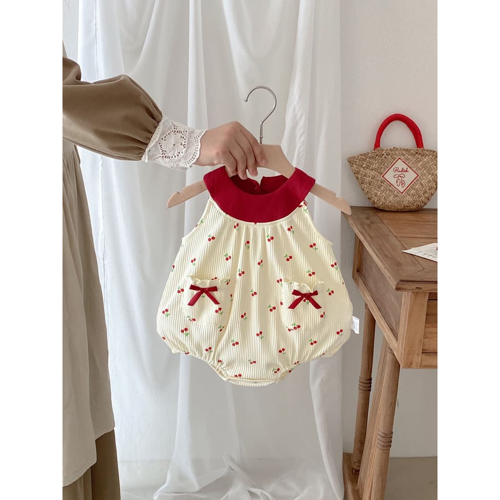 Bebê bebê macacão verão luz estilo ocidental ins estilo coreano menina Halterneck roupas de bebê cereja roupas recé
