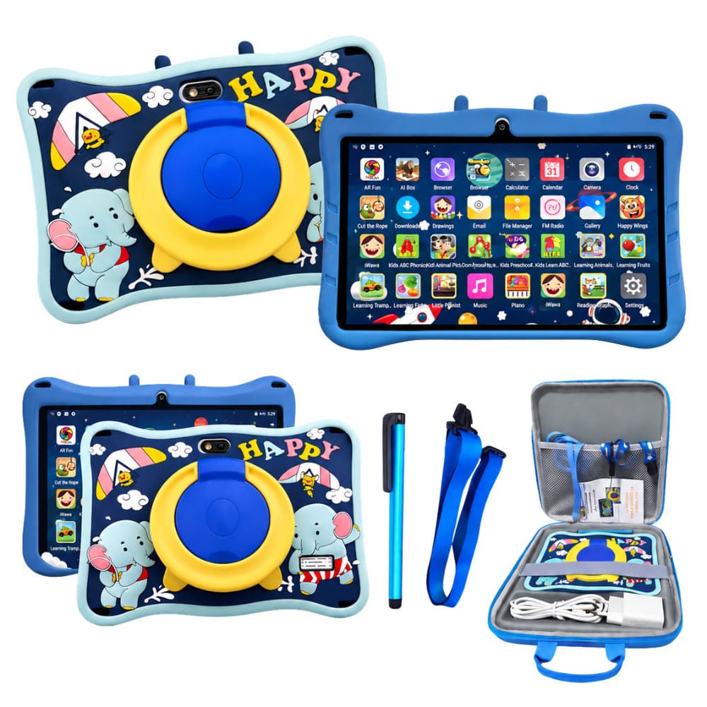 Tablet Infantil Android 64gb Memória 4gb Ram Wifi 5G Capinha Elefantinho Azul + Maletinha