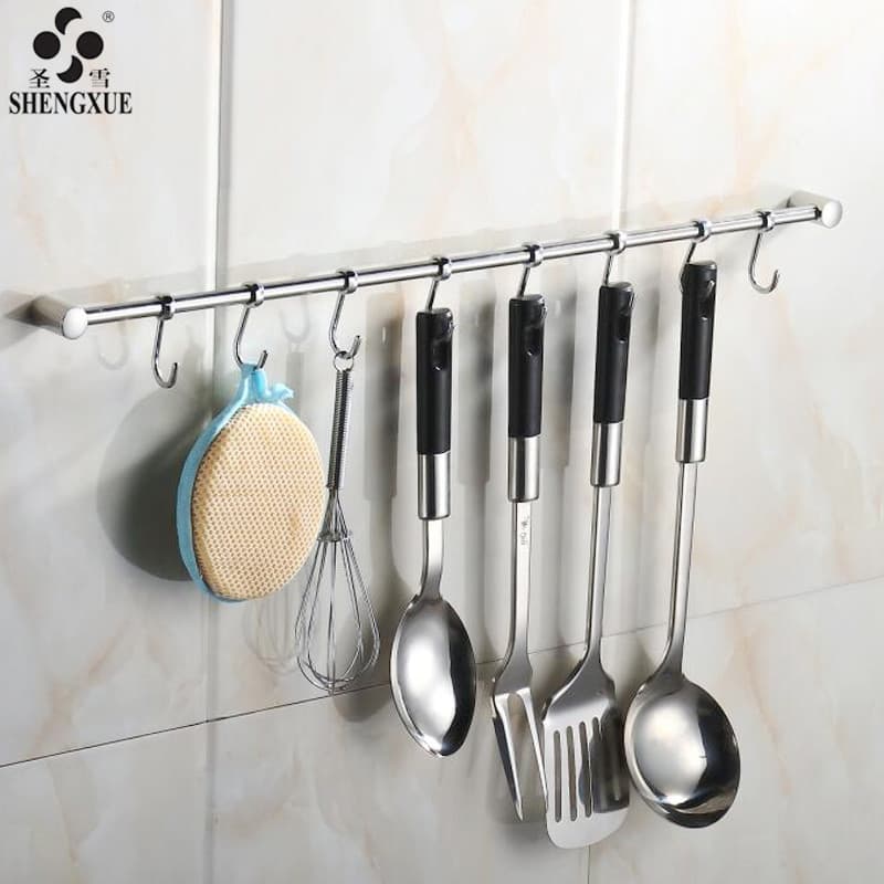 304 aço inoxidável móvel gancho suporte prateleira da cozinha parede pendurado haste cabide de parede utensílios de cozi