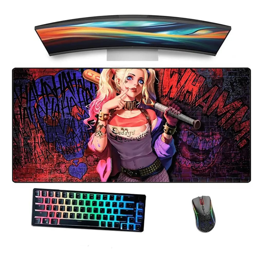 Mousepad Gamer Borda Costurada Estampado Arlquina Queen Antiderrapante para PC Notebook e Setup Gamer