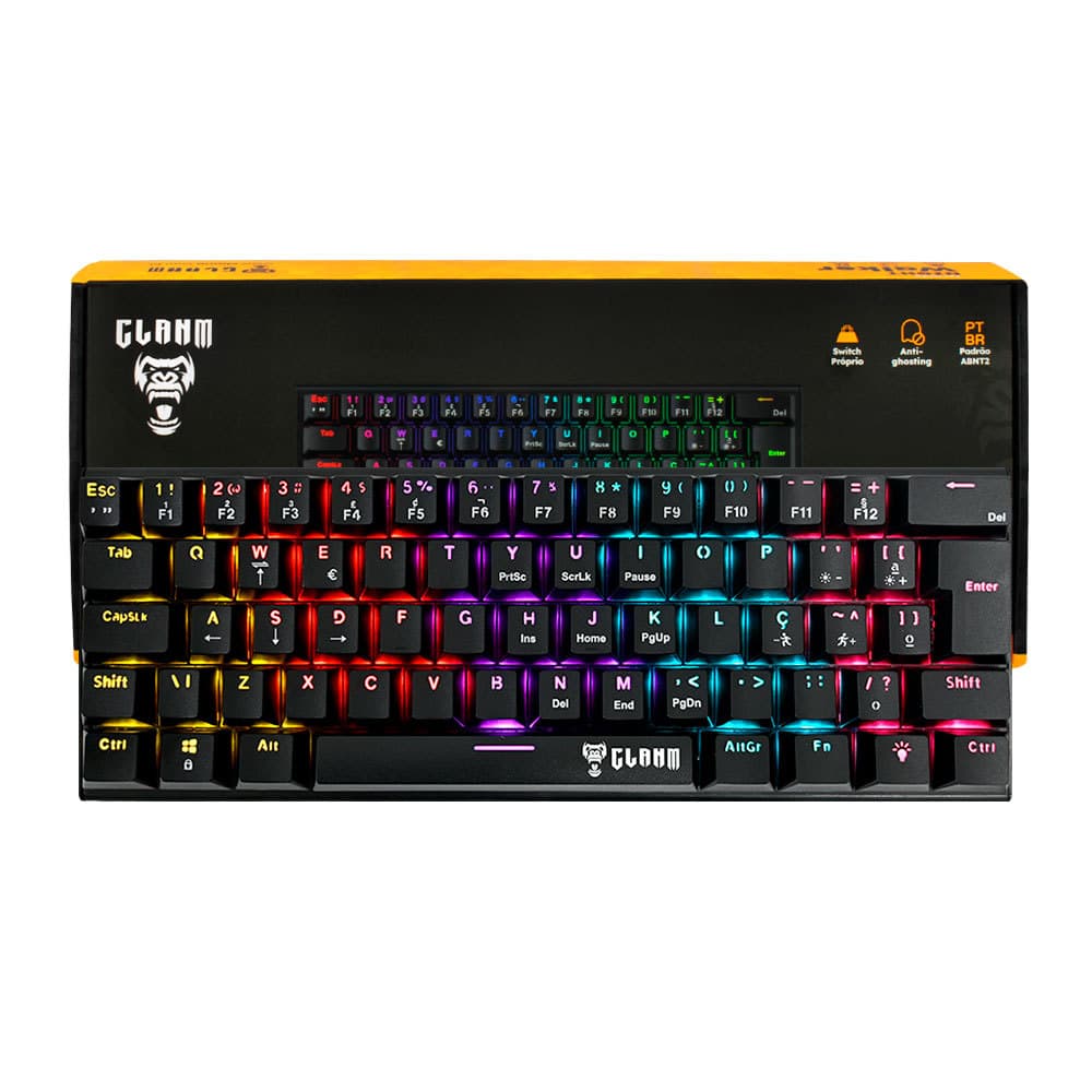 Teclado Gamer Mecânico CLANM Night Walker 60% Preto ABNT2 RGB Hot Swap Switch Red Anti-Ghosting USB