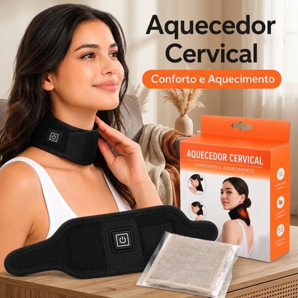 Massageador Cervical Térmico Elétrico USB Suporte de Pescoço Ajustável para Alívio de Tensão Muscular