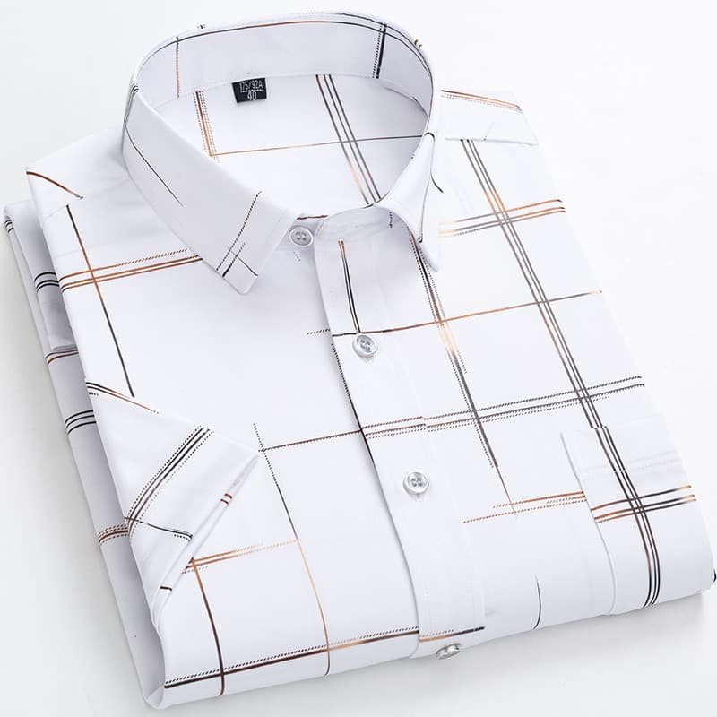 Camisa Social Masculina Branca de Manga Curta Casual de Verão, Sem Necessidade de Passar, Corte Slim 3814