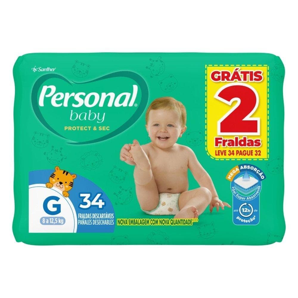 Fralda Descartável Personal Soft & Protect Mega Tamanho G - 9 Pacotes com 34 Fraldas - Total 306 Tiras