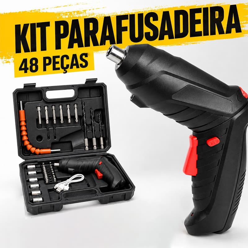 Kit 48 Pçs Parafusadeira Furadeira À Bateria Sem Fio Carregador Usb Leve Portátil com Maleta