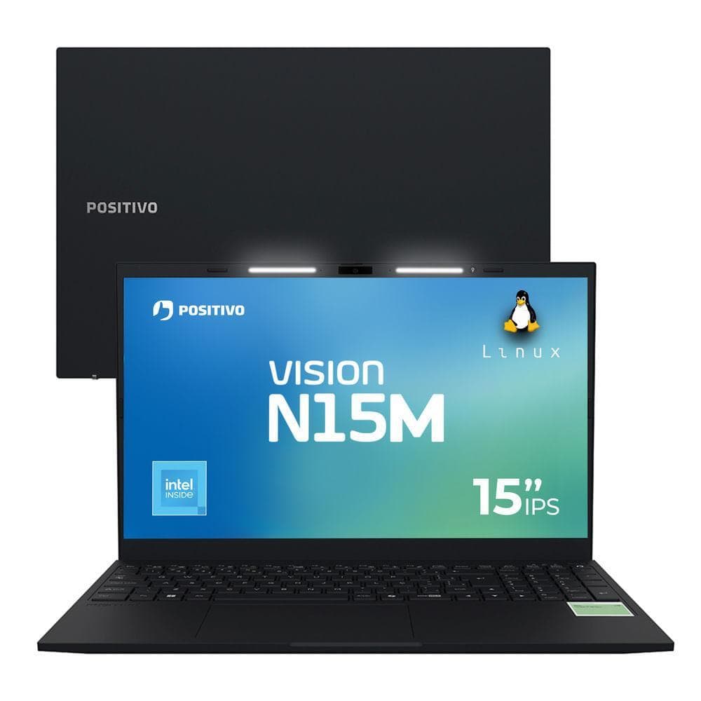 Notebook Positivo Vision N15M Intel® N100 Linux 8GB RAM 256GB SSD Wi-Fi 6 - 15,6" Full HD IPS Minitela - Preto