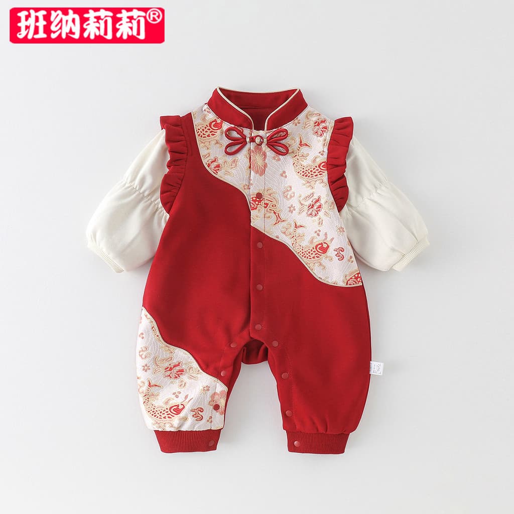 Bebê roupas de ano novo 2026 primavera roupas festivas bebê menina macacão um mês cem dias de idade ano novo roupas