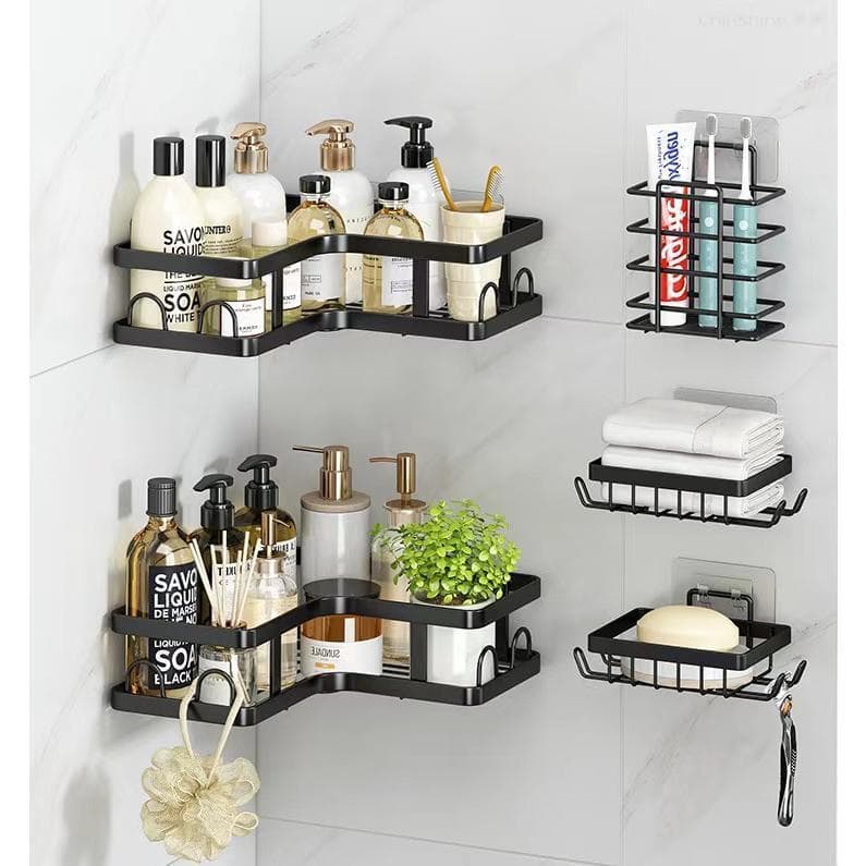 Kit 5 Prateleira Suporte Adesivo Parede Porta Shampoo Banheiro Inox Resistente A Umidade Luxo Fixação Superforte