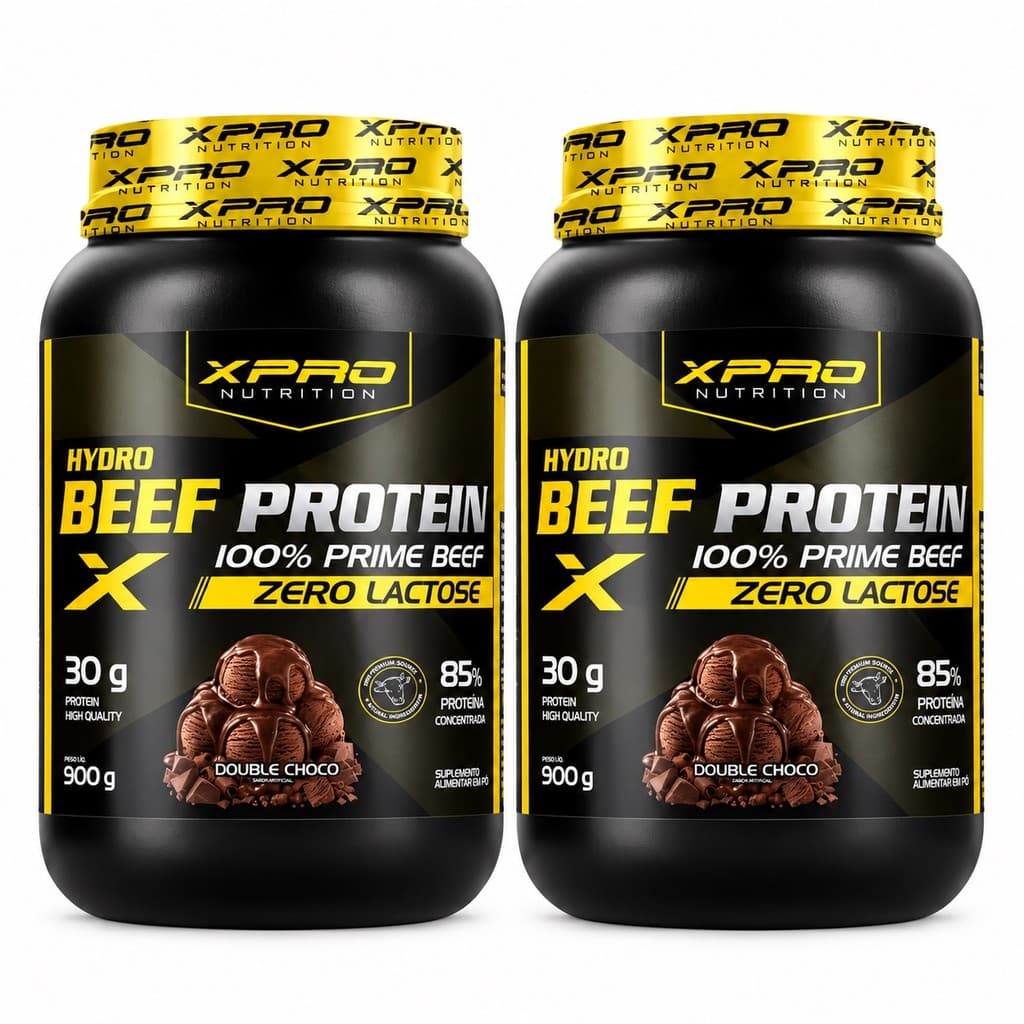 Combo 2x Whey Protein Hydro Beef Protein 900g Zero Lactose 100% Prime Beef - Xpro Nutrtion Sabor:Double Chocolate