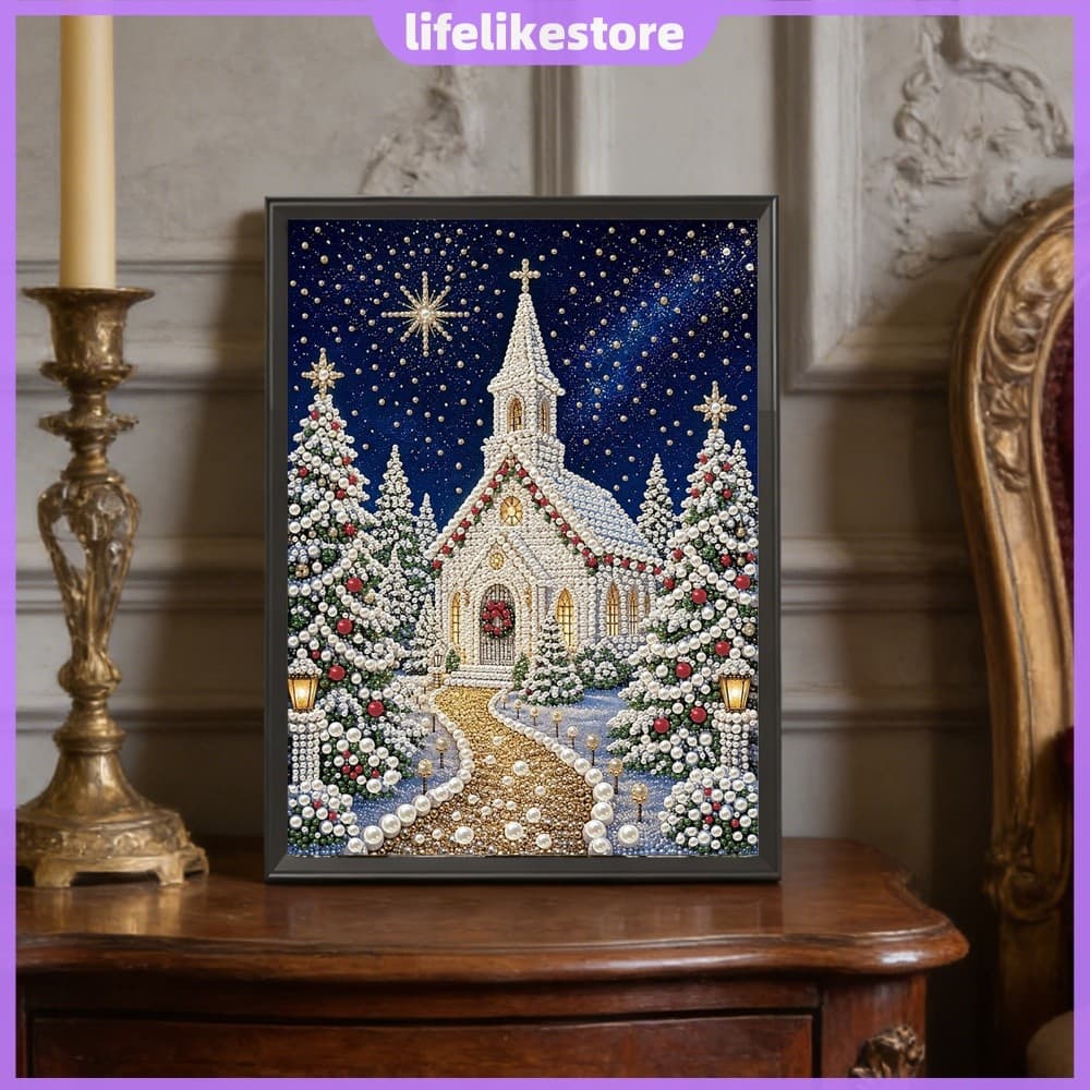 [Novo] Kit De Pintura De Diamante DIY De Natal 5D 30x40cm Tema De Igreja Em Formato Especial