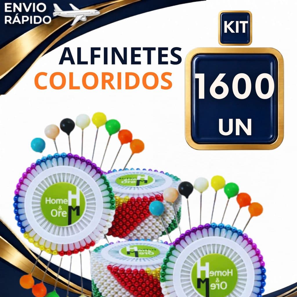 Kit 1600 Alfinetes com Cabeça Bola Colorida Aço Para Costura Tecidos Artesanato Patchwork Premium Alfinetes