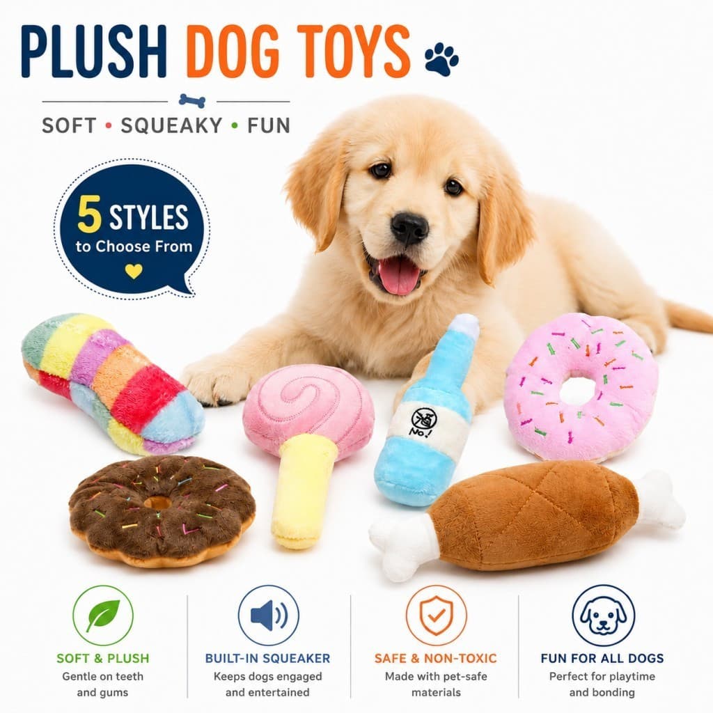 Brinquedo de pelúcia para cães, brinquedo de mastigar com som para cachorros, brinquedo interativo com formato de comida