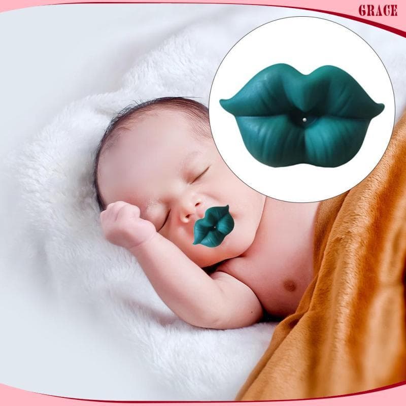 [Grace_sz] Chupeta De Silicone Flexível Em Formato De Lábios Fofos , Alça De Suporte Para Presente De Chá De Bebê Bebês 