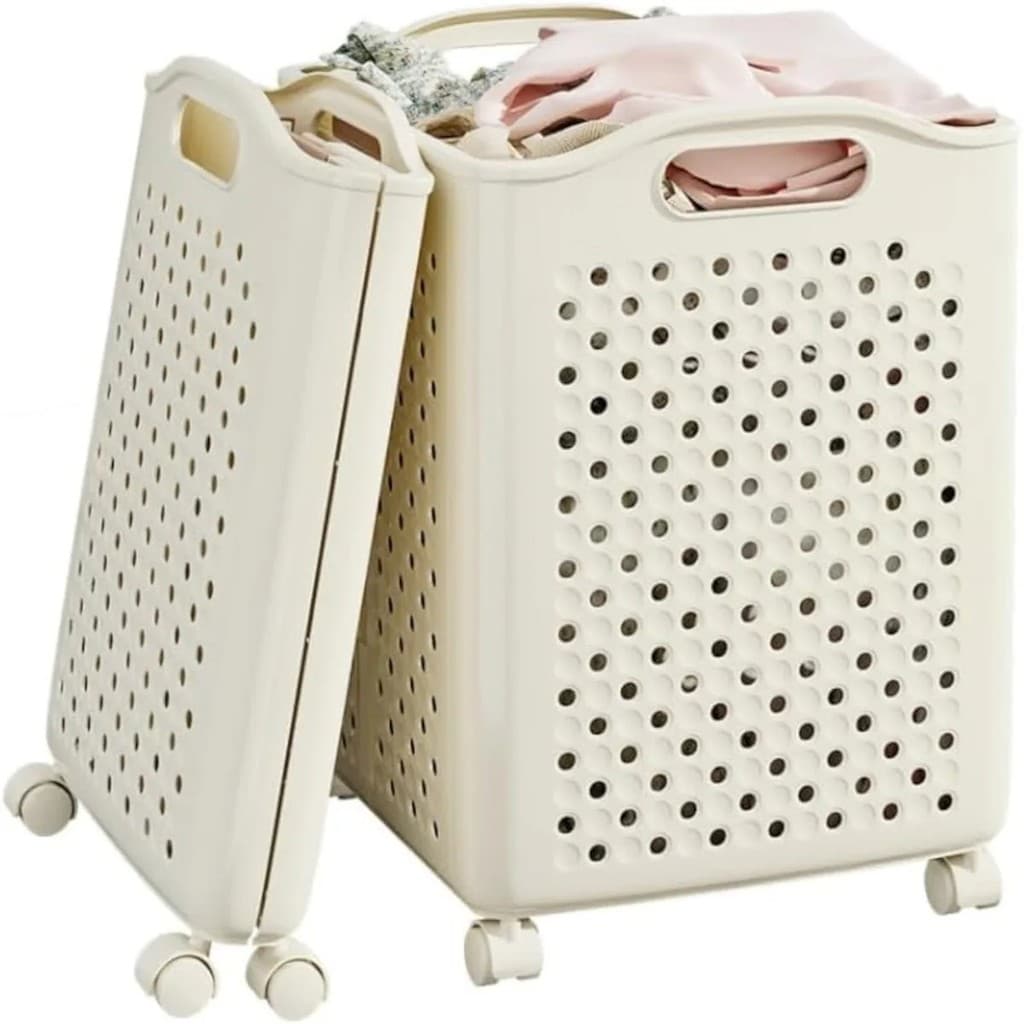 Cesto de roupa suja com rodinhas grande dobrável portátil organizador de tecido para lavanderia e banheiro