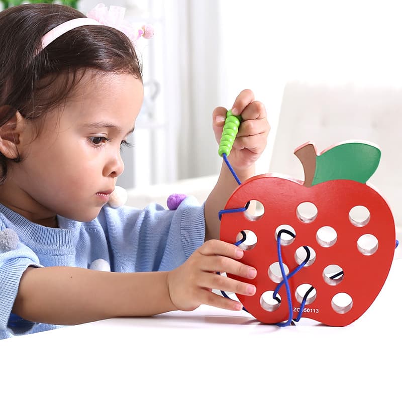 Brinquedos educativos para a primeira infância, insetos comendo maçã, enrolamento de maçã, madeira, brinquedos educativo